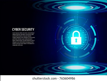 Cyber Security Concept : Padlock on future technology Digital Background.