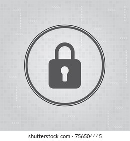 Cyber security concept, protection concept.  Lock on digital background.