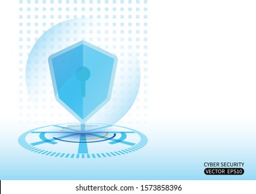 CYBER SECURITY CONCEPT, PROTECTION SYSTEM WITH POWER SHIELD, VECTOR ILLUSTRATION