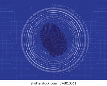 Cyber security concept, Safety lock, Padlock, and blue digital background with fingerprint vector illustration