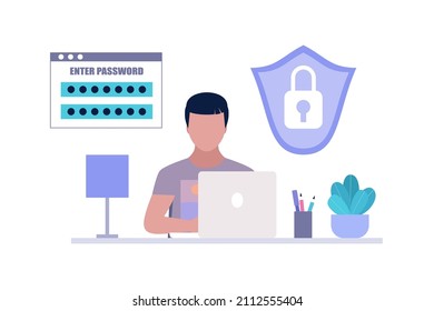 Cyber security concept. Secure password as private data protection concept. Vector illustration in a flat style