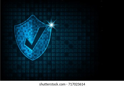 Cyber security concept: Shield With check mark icon on digital data background. Ransomware alert, technology ,cyber secueity,cybercrime.