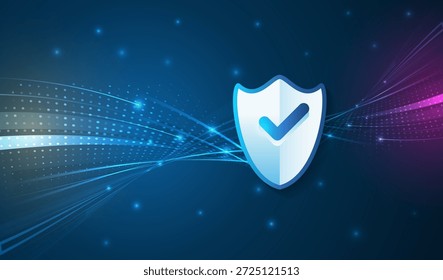 Cyber-Sicherheitskonzept mit einem Schild und einem Markierungssymbol auf futuristischem digitalen Hintergrund, das für Datenschutz, Privatsphäre und sichere Netzwerktechnologien steht.