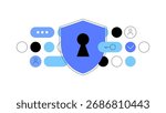 Cyber security concept. Shield with digital elements. Flat illustration, web banner. Vector file.