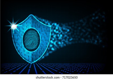 Cyber security concept: Shield With fingerprint icon on digital data background. Ransomware alert, technology ,cyber secueity,cybercrime.