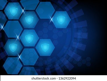 Cyber Security Concept ,  Shield and keyhole on technology background.Vector illustration 