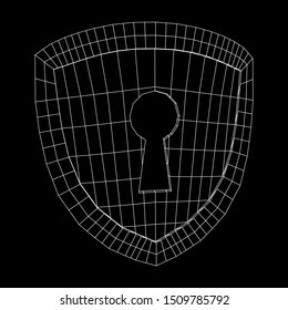 Cyber security concept. Shield with keyhole composed of polygons. Business data protection. Wireframe low poly mesh vector illustration.