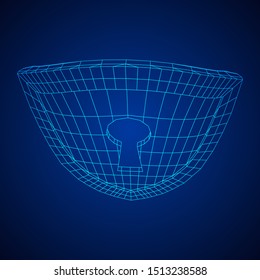 Cyber security concept. Shield with keyhole composed of polygons. Business data protection. Wireframe low poly mesh vector illustration.