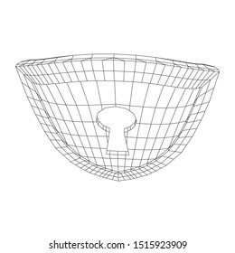 Cyber security concept. Shield with keyhole composed of polygons. Business data protection. Wireframe low poly mesh vector illustration.