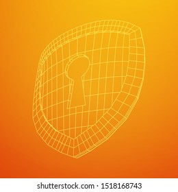 Cyber security concept. Shield with keyhole composed of polygons. Business data protection. Wireframe low poly mesh vector illustration.