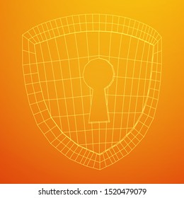 Cyber security concept. Shield with keyhole composed of polygons. Business data protection. Wireframe low poly mesh vector illustration.