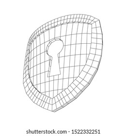 Cyber security concept. Shield with keyhole composed of polygons. Business data protection. Wireframe low poly mesh vector illustration.