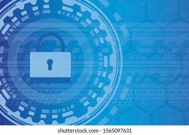 
Cyber security concept: Shield With Keyhole icon on digital data background. Illustrates cyber data security or information privacy idea. Blue abstract hi speed internet technology.