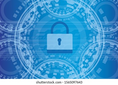 
Cyber security concept: Shield With Keyhole icon on digital data background. Illustrates cyber data security or information privacy idea. Blue abstract hi speed internet technology.
