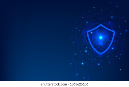 Concepto de ciberseguridad. Icono Escudo con teclado en el fondo de datos digitales.Ciberseguridad e información o protección de red. Futuros servicios web de tecnología.