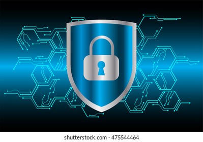 Cyber security concept: Shield With Keyhole icon on digital data background. Illustrates security or information privacy idea