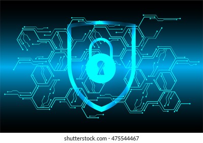 Cyber security concept: Shield With Keyhole icon on digital data background. Illustrates security or information privacy idea