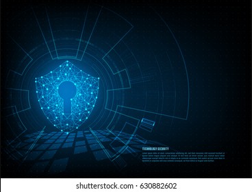 Cyber security concept: Shield With Keyhole icon on digital data background. Illustrates cyber data security or information privacy idea. Blue abstract hi speed internet technology.