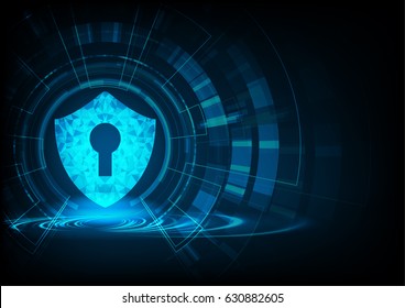 Concepto de ciberseguridad: Icono Escudo con agujero de tecla en el fondo de datos digitales. Ilustra la seguridad de los datos cibernéticos o la idea de privacidad de la información. Blue abstract tecnología de Internet de alta velocidad.