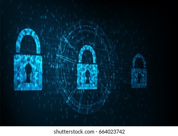 Cyber security concept: Shield With Keyhole icon on digital data background. Illustrates cyber data security or information privacy idea. Blue abstract hi speed internet technology.