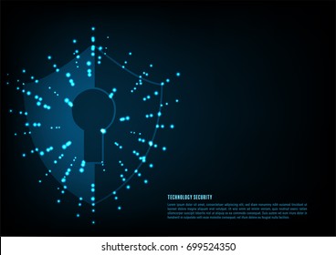 Cyber security concept: Shield With Keyhole icon on digital data background. Illustrates cyber data security or information privacy idea. Blue abstract hi speed internet technology.