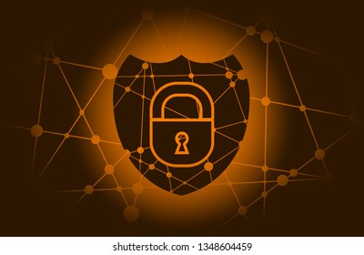 Cyber security concept. Shield with lock symbol. Design for infographics or presentation.