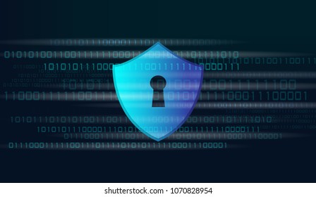 Cyber Security Concept : Shield on binary code digital background
