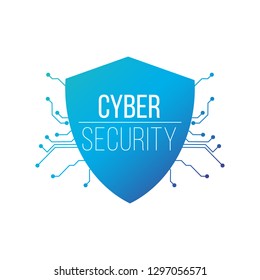 Cyber Security Concept, Shield on Circuit Board Digital Lines. Vector illustration isolated on white background.