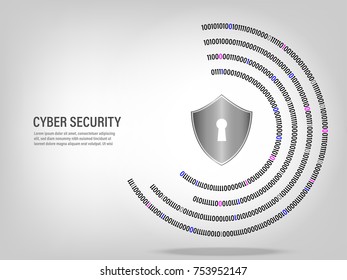 Cyber Security Concept : Shield on digital white background.