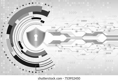 Cyber Security Concept :Shield on futuristic white background.