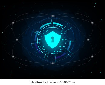 Cyber Security Concept :Shield on futuristic background.