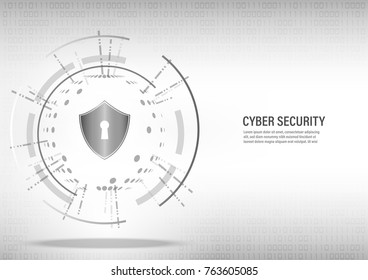 Cyber Security Concept : Shield On Digital White Background.