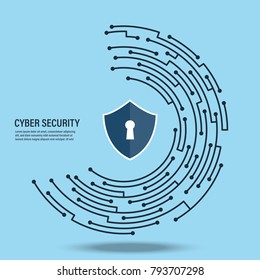 Cyber Security Concept : Shield On Circuit Board Digital Background.
