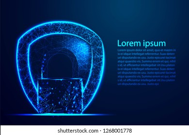 Cyber security concept, Shield protection, lock, Security, Padlock, Keyhole. Abstract wire low poly, Polygonal wire frame mesh. Background Illustration