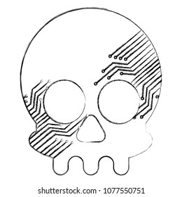 cyber security concept skull with circuits technology