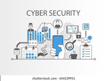 Cyber security concept as vector illustration with icons