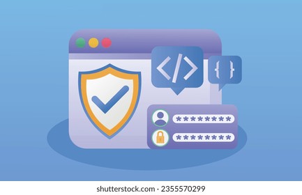 Cyber security concepts, data protection and confidentiality.on blue background.Vector Design Illustration.