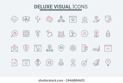 Cyber security, confidential data protection line icons set. Digital services and settings to protect personal information, safety connection thin black and red outline symbols, vector illustration