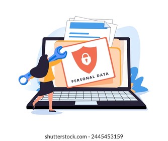 Cyber security content. Vector of security cyber, information data online protected by shield, protect digital application and software illustration