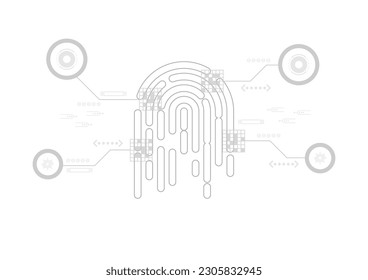 Concepto de ciberseguridad y ciberdelito. Huella digital electrónica del pulgar sobre fondo blanco. Protección digital. Buscando proteger datos. Protección contra hackers.