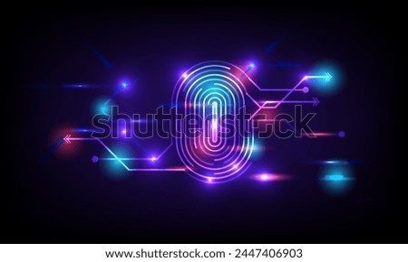 Cyber security and cyber crime concept. Electronic thumb fingerprint on futuristic technology abstract background. Digital protection. Scanning for protecting data. Hacker protection.