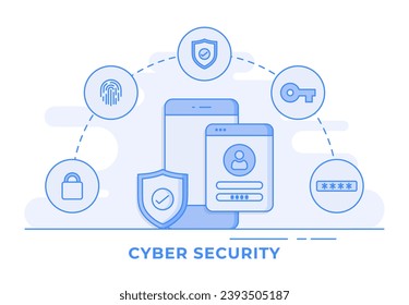 Cyber security, data security, account protection, data protection concept thin line flat illustration infographic for landing page, banner, mobile app, Web design, UI UX