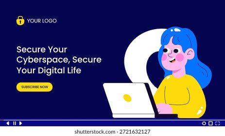 Ciberseguridad Privacidad de datos Ilustración plana de fondo dibujado a mano de dibujos animados para Miniatura