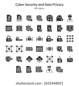 colección de iconos de seguridad cibernética y privacidad de datos