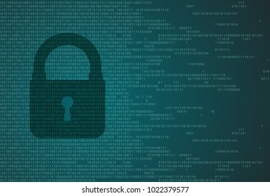 Cyber security data privacy protection  information in network and Internet concept with icon of a lock over binary matrix digits background. Hacker attack lockout, data protection antivirus software