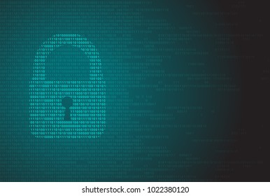 Cyber security data privacy protection  information in network and Internet concept with icon of a lock over binary matrix digits background. Hacker attack lockout, data protection antivirus 
