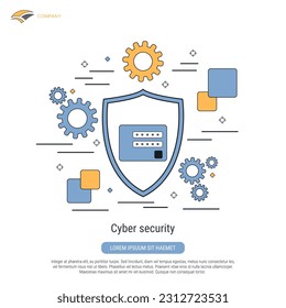 Cyber security, data protection, access control flat contour style vector concept illustration