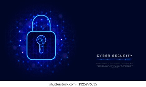 Cyber security and data protection banner template with lock symbol on abstract geometric background. Cloud technology design concept. Vector illustration