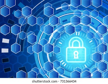 Cyber Security Data Protection Business Technology Privacy concept, key lock circle and hexagonal technology background, abstract technology concept background, vector illustration.