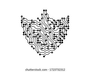 Ciberseguridad, concepto de protección de datos, ilustración Escudo. Estilización de la placa del circuito. Ilustración del vector